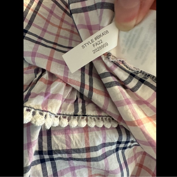 J.CREW Plaid Ruffle Trim Peasant Top Blouse Shirt Ivory Pink Blue Eyelet Light - Picture 12 of 13